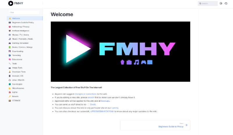 🌑 FMHY🔗 盗版合集📄 互联网上最大的免费/盗版内容集合🏷️ #网站, #资源, #盗版👾 @sleeponsofa